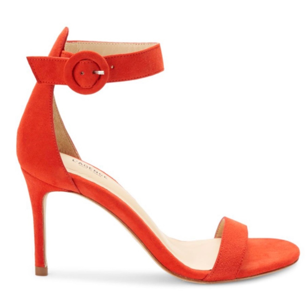 L’AGENSE Giselle ankle strap suede heels. Poppy 38.5 or 8.5
